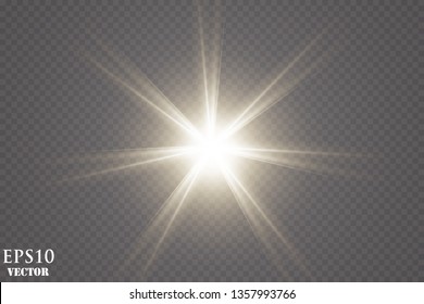 Glow light effect. Starburst with sparkles on transparent background. Vector illustration. Sun
