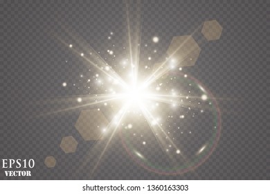 Glow light effect. Starburst with sparkles on transparent background. Vector illustration. Sun