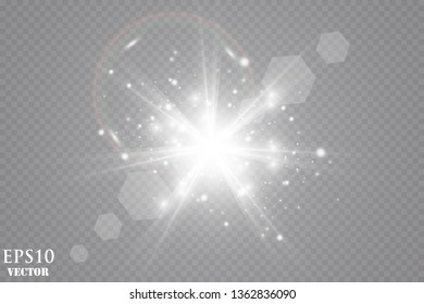 Glow light effect. Starburst with sparkles on transparent background. Vector illustration. Sun