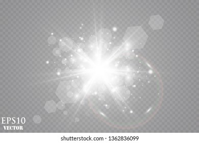 Glow light effect. Starburst with sparkles on transparent background. Vector illustration. Sun