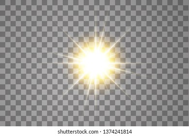 Glow light effect. Starburst with sparkles on transparent background. Vector illustration. Sun
