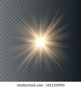 Glow light effect. Starburst with sparkles on transparent background. The star flashed sparks. Vector illustration EPS10.