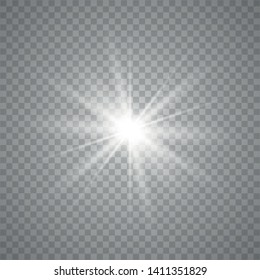 Glow light effect. Starburst with sparkles on transparent background. The star flashed sparks. Vector illustration EPS10.