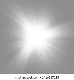 Glow light effect. Starburst with sparkles on transparent background. Vector illustration. Sun