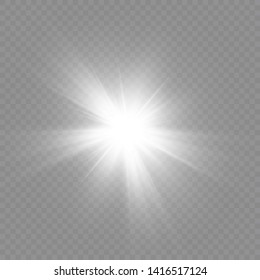 Glow light effect. Starburst with sparkles on transparent background. Vector illustration. Sun