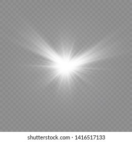 Glow light effect. Starburst with sparkles on transparent background. Vector illustration. Sun