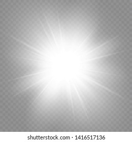 Glow light effect. Starburst with sparkles on transparent background. Vector illustration. Sun