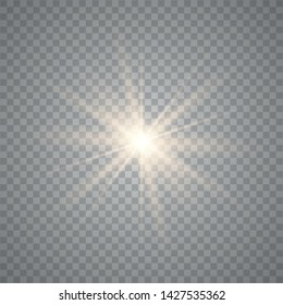 Glow light effect. Starburst with sparkles on transparent background. The star flashed sparks. Vector illustration EPS10.