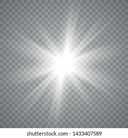 Glow light effect. Starburst with sparkles on transparent background. The star flashed sparks. Vector illustration EPS10.