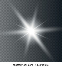 Glow light effect. Starburst with sparkles on transparent background. The star flashed sparks. Vector illustration EPS10.