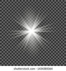 Glow light effect. Starburst with sparkles on transparent background. Vector illustration. Sun