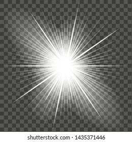 Glow light effect. Starburst with sparkles on transparent background. Vector illustration. Sun