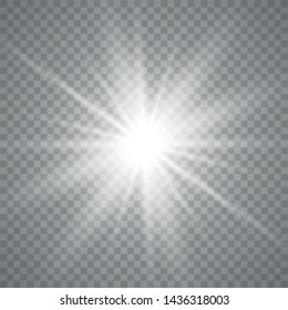 Glow light effect. Starburst with sparkles on transparent background. The star flashed sparks. Vector illustration EPS10.