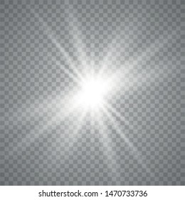 Glow light effect. Starburst with sparkles on transparent background. The star flashed. Sun. Vector illustration EPS10.