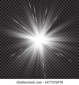 Glow light effect. Starburst with sparkles on transparent background. Vector illustration. Sun