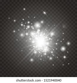 Glow light effect. Starburst with sparkles on transparent background. Vector illustration. Sun