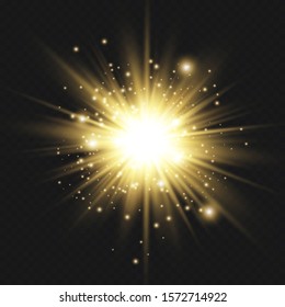 Glow light effect. Starburst with sparkles on transparent background. Vector illustration. Sun