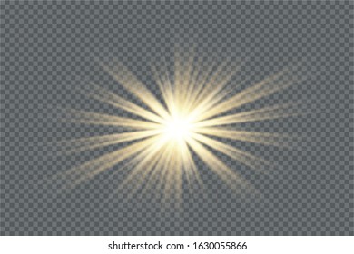 Glow light effect. Starburst with sparkles on transparent background. Vector illustration. Sun