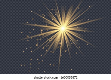 Glow light effect. Starburst with sparkles on transparent background. Vector illustration. Sun