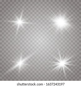 Glow light effect. Starburst with sparkles on transparent background. Vector illustration. Sun