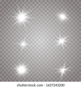 Glow light effect. Starburst with sparkles on transparent background. Vector illustration. Sun