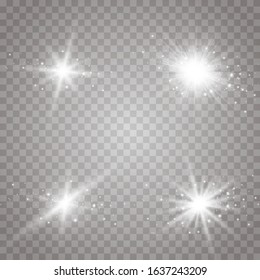 Glow light effect. Starburst with sparkles on transparent background. Vector illustration. Sun