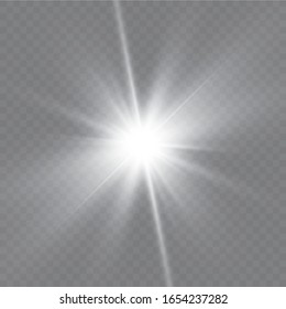 Glow light effect. Starburst with sparkles on transparent background. Vector illustration. Sun
