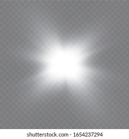 Glow light effect. Starburst with sparkles on transparent background. Vector illustration. Sun