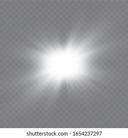 Glow light effect. Starburst with sparkles on transparent background. Vector illustration. Sun