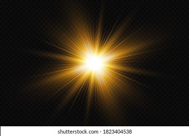 Glow light effect. Starburst with sparkles on transparent background. Vector illustration. Sun
