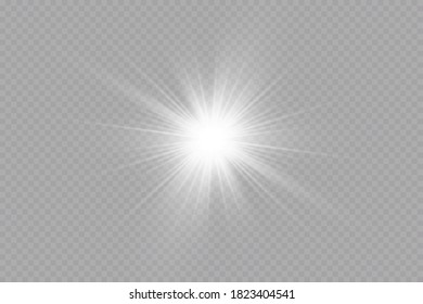 Glow light effect. Starburst with sparkles on transparent background. Vector illustration. Sun