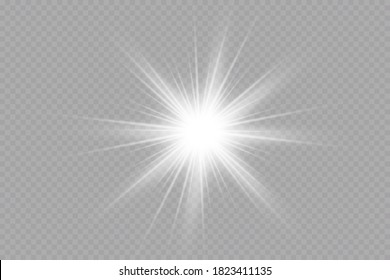 Glow light effect. Starburst with sparkles on transparent background. Vector illustration. Sun