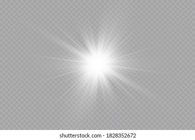 Glow light effect. Starburst with sparkles on transparent background. Vector illustration. Sun