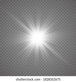 Lichteffekt. Starburst mit Funkeln auf transparentem Hintergrund. Vektorgrafik. Sonne