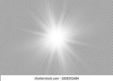 Glow light effect. Starburst with sparkles on transparent background. Vector illustration. Sun