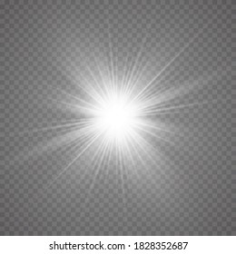 Glow light effect. Starburst with sparkles on transparent background. Vector illustration. Sun