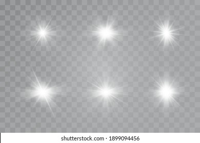Glow light effect. Starburst with sparkles on transparent background. Vector illustration. Sun
