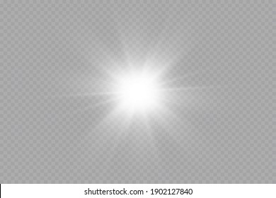 Glow light effect. Starburst with sparkles on transparent background. Vector illustration. Sun