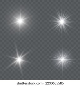 Efecto luminoso. Estallido de estrellas con chispas sobre fondo transparente. Ilustración vectorial. Sol
