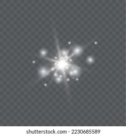 Efecto luminoso. Estallido de estrellas con chispas sobre fondo transparente. Ilustración vectorial. Sol