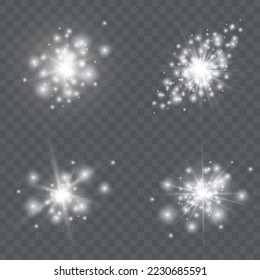 Glow light effect. Starburst with sparkles on transparent background. Vector illustration. Sun