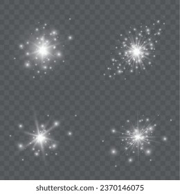 Glow light effect. Starburst with sparkles on transparent background. Vector illustration. Sun