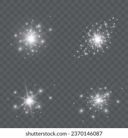 Glow light effect. Starburst with sparkles on transparent background. Vector illustration. Sun