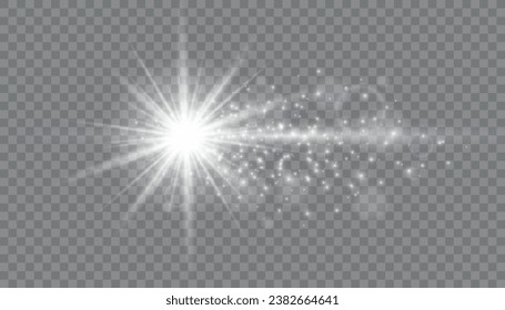 Glow light effect. Starburst with sparkles on transparent background.sun