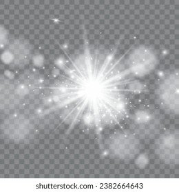 Glow light effect. Starburst with sparkles on transparent background.sun