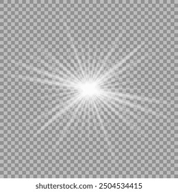 Glow light effect. Starburst with sparkles on transparent background. Vector illustration. Sun