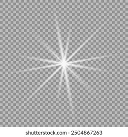Efecto de luz brillante. Estrella con destellos sobre fondo transparente. Ilustración vectorial. Sol