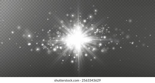 Glow light effect. Starburst with sparkles on transparent background. Vector illustration. Sun