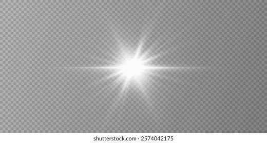 Glow light effect. Starburst with sparkles on transparent background. Vector illustration. Sun