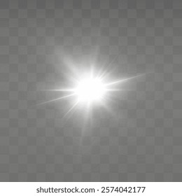 Glow light effect. Starburst with sparkles on transparent background. Vector illustration. Sun